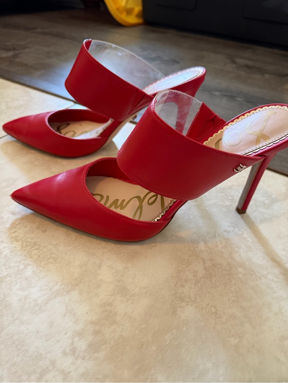 Sam Edelman Hope heels/mules - Red Pointed Mule Heels with Clear Strap - Picture 4 of 11
